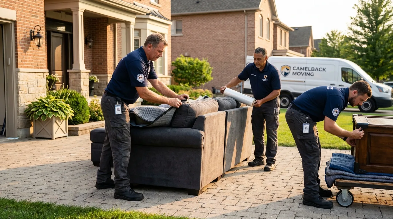 Large estate moving crew wrapping furniture in Dover, DE